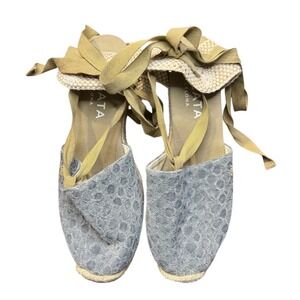 Viscata Shoes Womens Size 40 Blue Espadrille‎ Wedge Ankle Wrap Lace Up Sandals